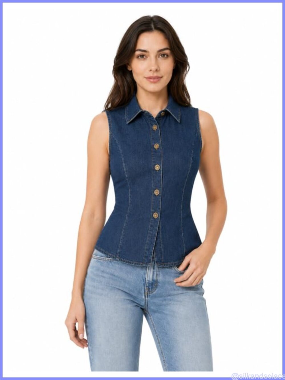 Women's Sleeveless Cotton Button-Down Vest Top